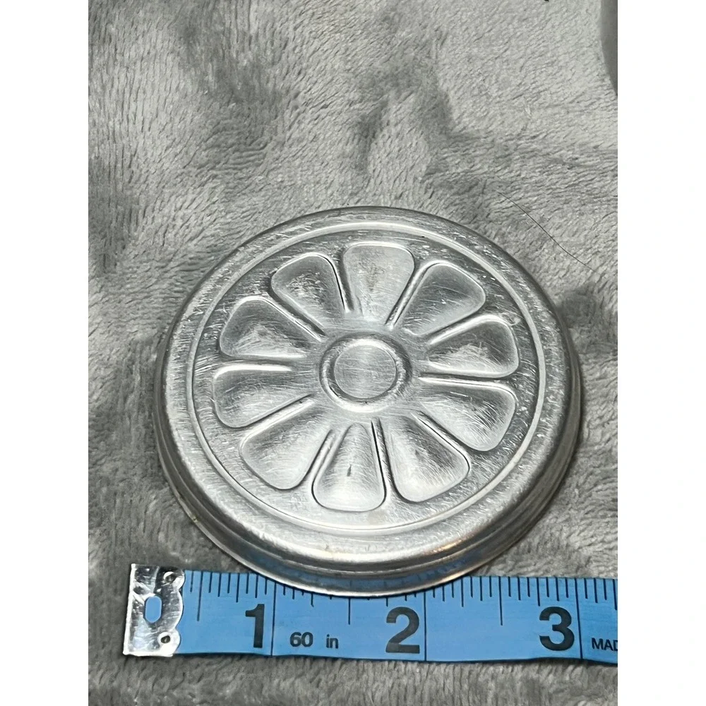 Vintage Aluminum Set of 6 Coaster Holder Floral Embossed Silver Metal Barware